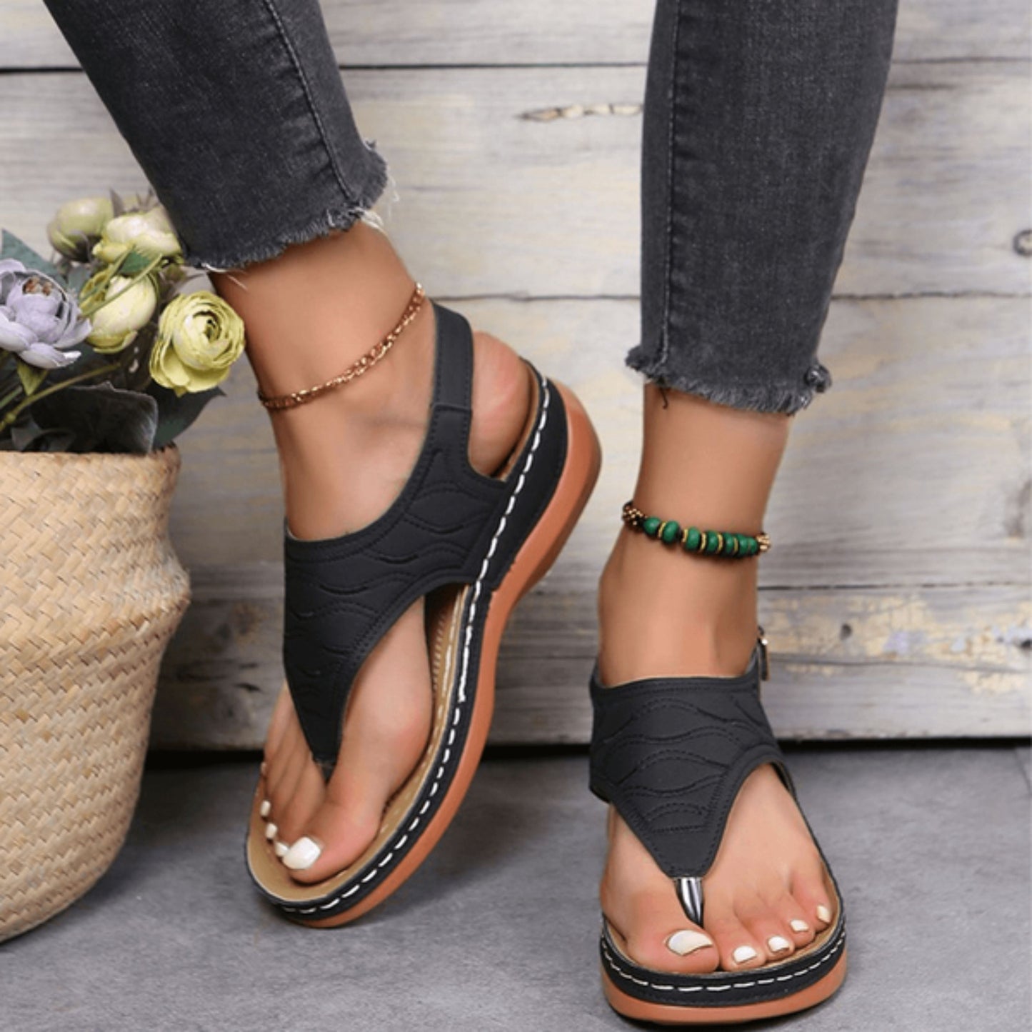 Retro Embroidery Pattern Wedge Sandals