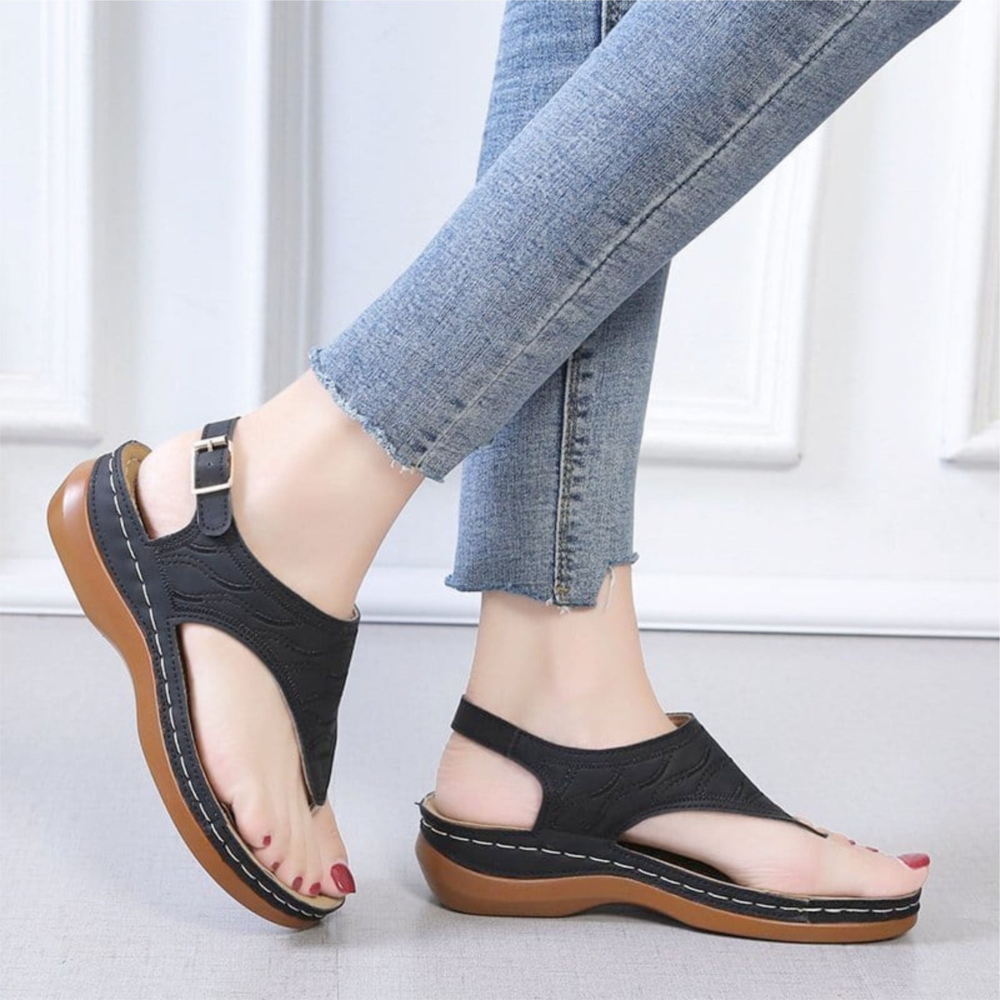 Retro Embroidery Pattern Wedge Sandals