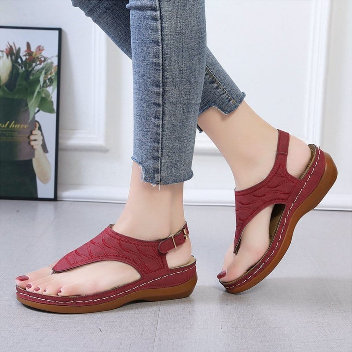 Retro Embroidery Pattern Wedge Sandals